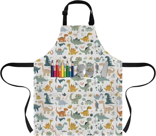 Miniatura 11 de Cozeyat Delantales de cocina para niños y niñas, delantales de pintura con bolsillos, delantales ligeros con correa ajustable
