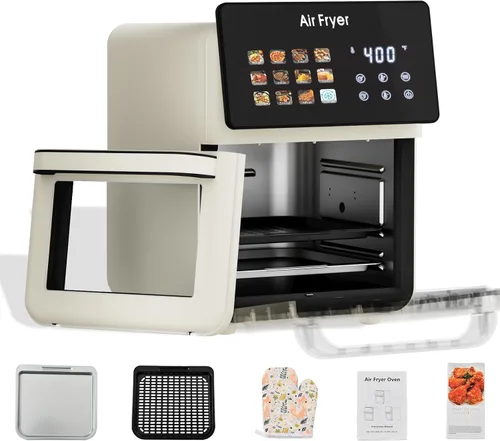 Miniatura 10 de Horno freidora de aire de 12 cuartos de galón para uso en cocina, hornos de convección inteligentes 12 en 1, freidora de aire con ventana de visión