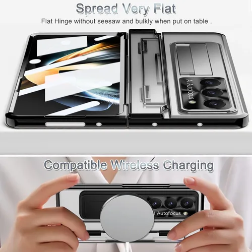 Miniatura 6 de NINKI Funda compatible con Samsung Galaxy Z Fold 5 5G con S Pen y protección de bisagra, cubierta transparente chapada de lujo transparente con Negro