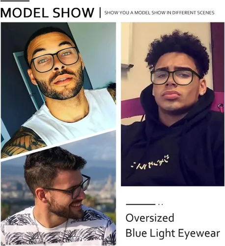 Miniatura 2 de SHEEN KELLY TR90 Oversized Blue Light Blocking Glasses Men Women Square Computer Eyewear Nerd Black Large Clear Lens
