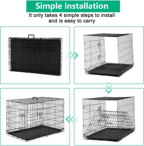 Miniatura 3 de FDW Jaula XL para perros con doble puerta, jaula plegable de alambre de metal de 42 pulgadas con bandeja extraíble y panel divisor, jaula para Negro
