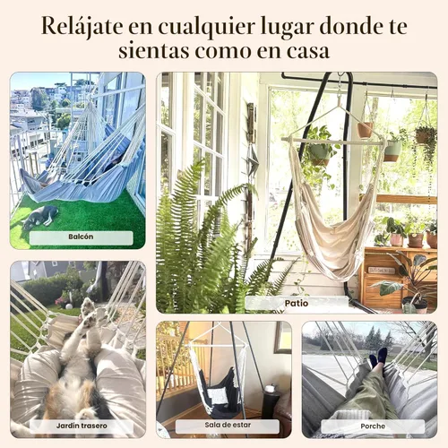Miniatura 7 de Silla colgante hamaca columpio – Silla colgante para exteriores e interiores – Silla columpio hamaca – Instalación rápida y fácil con kit de Negro