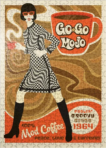 Miniatura 7 de MyPuzzle Go-Go Mojo Coffee, póster vintage, rompecabezas prémium de 100 piezas para adultos