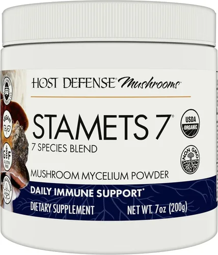 Host Defense Stamets 7 Polvo de hongos – Mezcla de 7 especies – Suplemento de hongos para apoyo inmunológico con Royal Sun Blazei, Cordyceps,