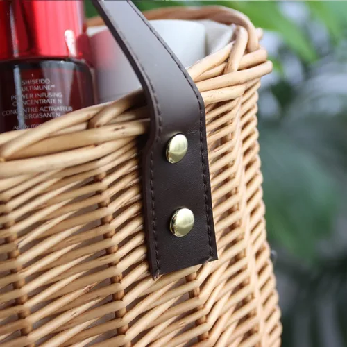 Miniatura 3 de Cesta de mimbre para picnic con dobles asas de cuero, cesta natural de sauce para huevos de Pascua, dulces, vino, juguetes, flores y regalos de boda