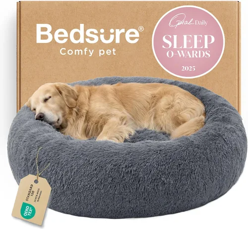 Miniatura 18 de Bedsure - Cama relajante para perro mediano, lavable, tipo dona, cama para gato, antideslizante, redonda, afelpada, mullida, de piel sintética