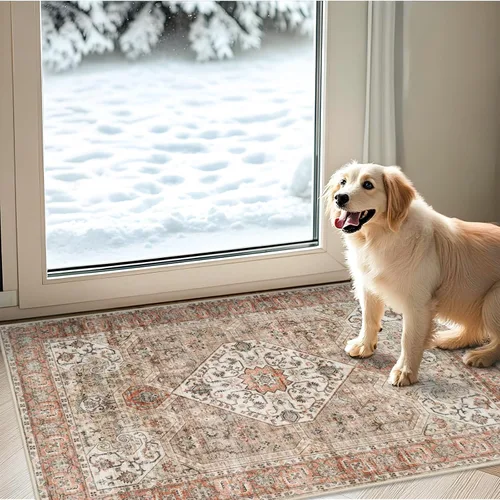 Miniatura 47 de Alfombra lavable de 2 x 3 pies para entrada: alfombras vintage con respaldo antideslizante para cocina, baño, alfombra resistente al agua