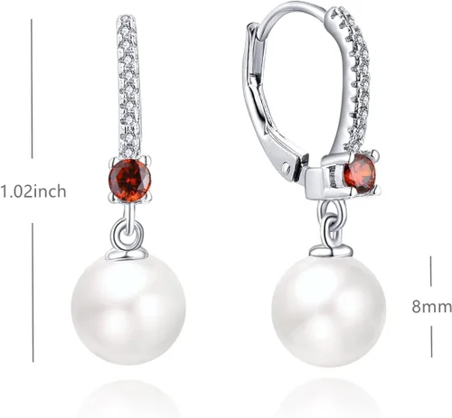 Miniatura 5 de JO WISDOM Pendientes de aro de perlas de agua dulce de plata de ley 925 con perlas reales colgantes, perlas de imitación