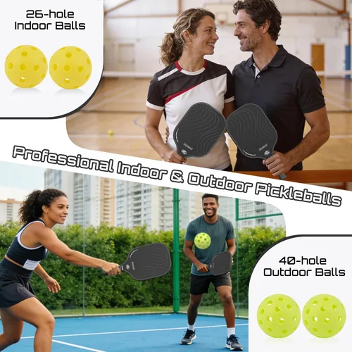 Miniatura 7 de Juego de 2 palas de pickleball aprobadas por USAPA de fibra de carbono con raquetas de pickleball para principiantes, bolas de pepinillo