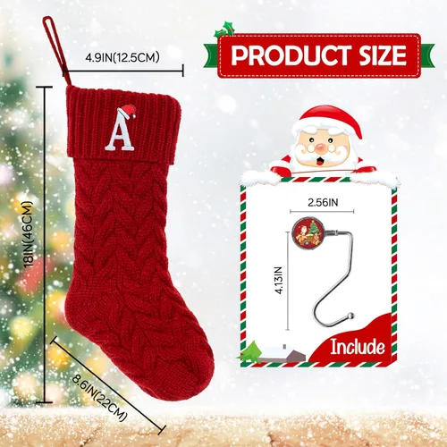 Miniatura 2 de Botas de Navidad personalizadas, iniciales personalizadas, 18 pulgadas, botas de Navidad tejidas con letras para colgar en la chimenea, botas de Rojo