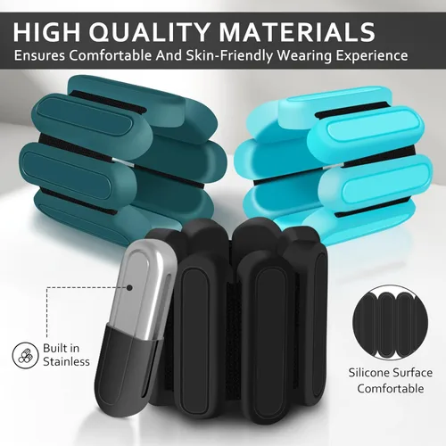 Miniatura 5 de Juego de 2 pesas ajustables para muñeca y tobillo (1 libra cada una), pulseras de peso de silicona de alta calidad, para yoga, pilates, Negro