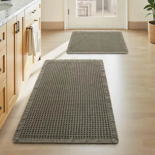Miniatura 76 de AMOAMI Tapete de baño mejorado con diseño de gofre, súper absorbente, antideslizante, para suelo de baño, lavable a máquina, con borlas, tapetes