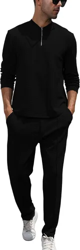 Miniatura 127 de FZNHQL Conjunto deportivo de moda para hombre, 2 piezas, casual, atlético, para correr, manga corta/larga, conjunto para hombre
