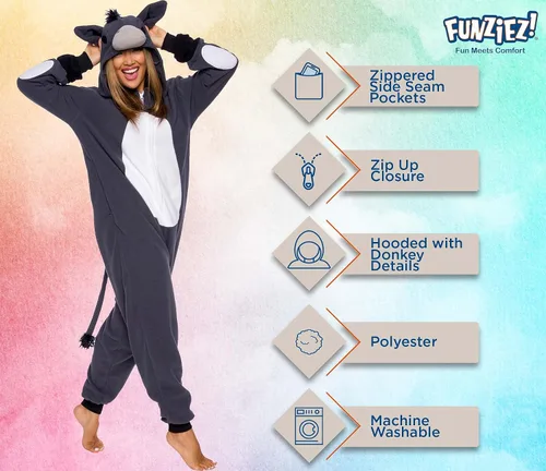 Miniatura 4 de Funziez! Slim Fit Donkey One Piece - Plush Adult Animal Costume Jumpsuit