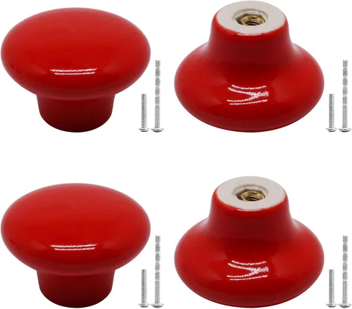 4 pomos de cerámica roja para gabinete, pomos de cajones de forma redonda para armario de cocina, tiradores de tocador, pomos decorativos para
