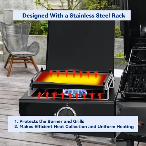 Miniatura 5 de Skyflame Plancha universal de hierro fundido, parrilla de gas plana con rejilla extraíble y bordes elevados, apto para la mayoría de parrillas