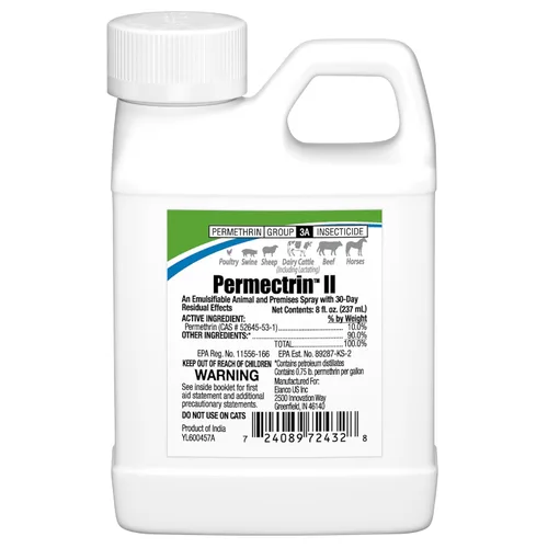 Insecticida Permectrin II para animales de granja, insecticida, efectos residuales de 30 días, botella de 8 onzas líquidas