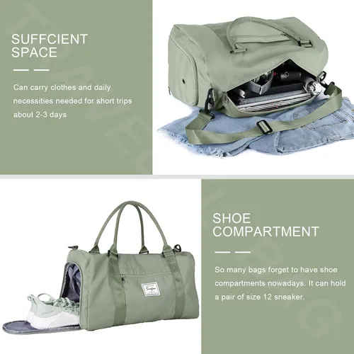 Miniatura 7 de Bolsa de gimnasio para mujeres y hombres bolsa de viaje deportiva con compartimento para zapatos y bolsillo húmedo A-H Green
