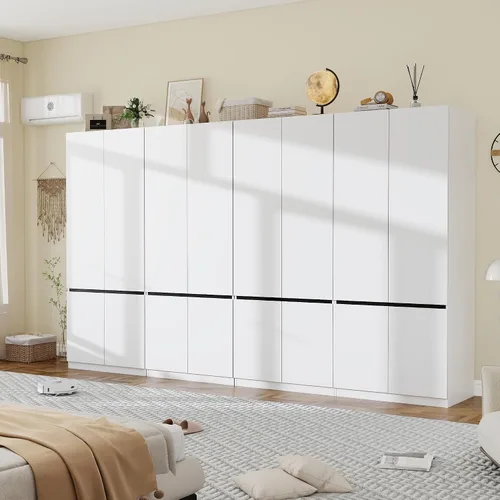 Miniatura 9 de Armario blanco Armario: Armario de madera de 74 pulgadas con 2 puertas, Armarios de dormitorio con barra para colgar, armario alto para colgar ropa