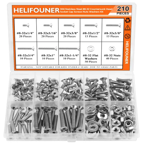 Miniatura 30 de HELIFOUNER 65 piezas de 5 tamaños de acero inoxidable 304 1/4-20 x 3/8 pulgadas 1/2 pulgadas 5/8 pulgadas 3/4 pulgadas 1 pulgada UNC cabeza de botón