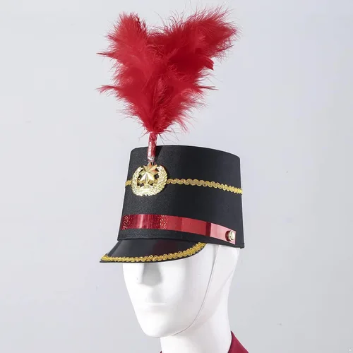 Miniatura 3 de Sombrero de tambor mayor para adultos y niños, sombrero de Majorette, sombrero de banda de tambor, sombrero de soldado de juguete con plumas
