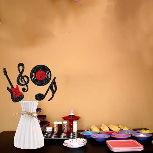 Miniatura 8 de Centro de mesa de notas musicales para decoración de fiesta de cumpleaños musical de rock, 12 piezas de decoración de mesa de guitarra de rock