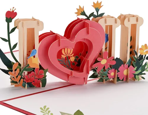 Tarjetas de felicitación de cumpleaños desplegables, tarjetas 3D con texto en inglés "I Love You" para cumpleaños, día de San Valentín, día de la