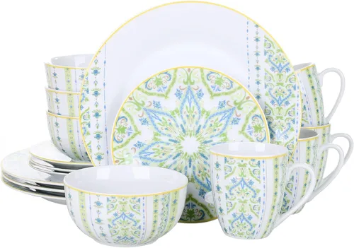 Miniatura 41 de VEWEET, Serie Fiona - Juego de vajilla de 30 piezas para 6 personas, blancos con rayas negras y grises, vajilla de porcelana de platos de postre