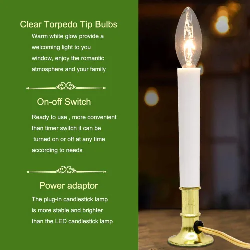 Miniatura 4 de Paquete de 4 velas eléctricas de Navidad con base chapada en oro, velas de ventana de Navidad con bombillas transparentes C26 de 7 W, luces de vela