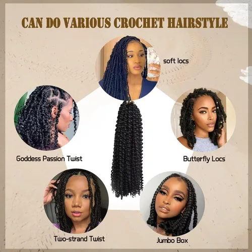 Miniatura 5 de Cabello de estilo Passion Twists de 14 pulgadas, cabello ondulado de ganchillo para mujeres negras, cabello rizado bohemio para trenzas de mariposa
