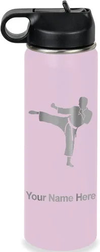 Miniatura 78 de Botella de agua personalizada LaserGram, Karate Man, de acero inoxidable con doble pared aislada al vacío con tapa abatible, regalo personalizado