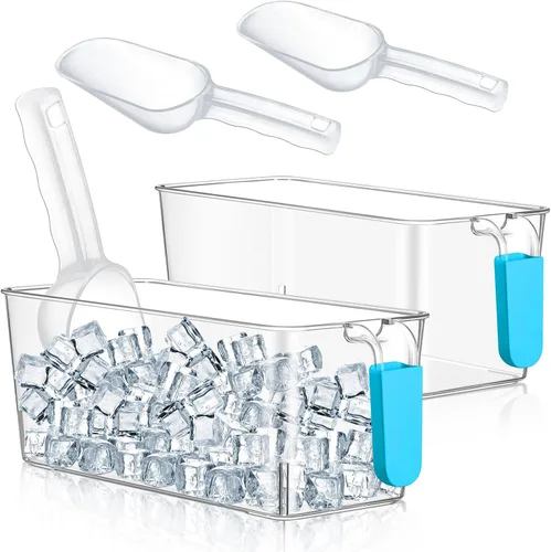 Miniatura 22 de Havawish Juego de 2 Cubos de Hielo y Juego de Cucharones Flexibles de Plástico para Congelador con Asa Retráctil, Cubo de Almacenamiento Gris