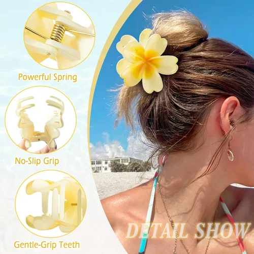 Miniatura 3 de 6 pinzas para el cabello de flores para mujer, pinzas de pelo de flores hawaianas, pinzas de hibisco hawaiano para cabello fino y grueso, fuerte
