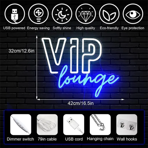 Miniatura 2 de Horseneon VIP Lounge - Letreros de neón para decoración de pared, letreros de luces de neón VIP para decoración de habitación, letrero de luz LED