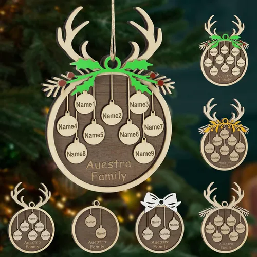 Miniatura 18 de Adornos de Navidad personalizados, familia de 1 nombre, adornos de Navidad de madera personalizados, decoración personalizada, decoración de árbol