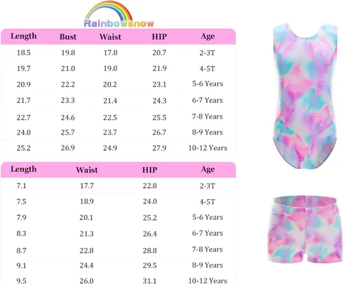 Miniatura 7 de Leotardos de gimnasia para niñas con pantalones cortos a juego para niños pequeños conjunto de Leos de gimnasio de una pieza talla 3-12 años
