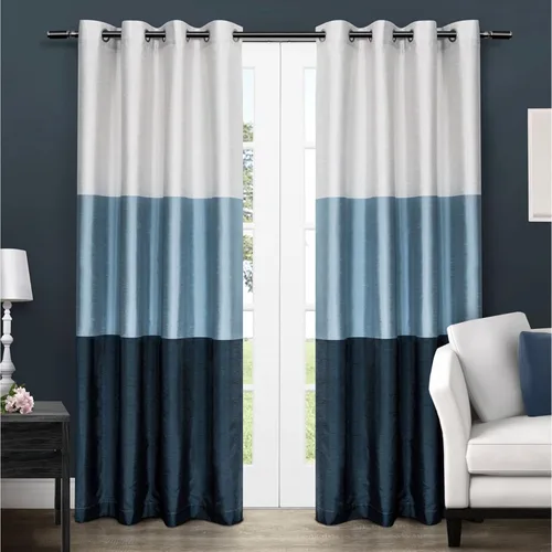 Miniatura 23 de Par de paneles de cortinas Exclusive Home Chateau a rayas de seda sintética con ojales en la parte superior, 54 x 84 pulgadas, Azul Verde Verde