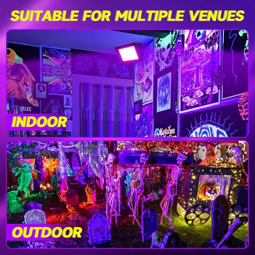 Miniatura 4 de Paquete de 2 luces LED negras de 200 W, IP66 impermeable para exteriores, luz negra con enchufe, interruptor, cable para fiesta de neón brillante
