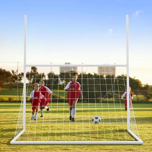 Miniatura 6 de GYMAX Red de fútbol 2 en 1 y poste de portería de fútbol, 65 x 43 pulgadas, blanco, juego de portería de fútbol para niños con estacas de tierra