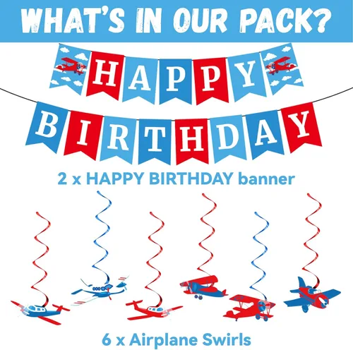 Miniatura 3 de Juego de 184 suministros para fiesta de cumpleaños de avión, incluye platos de avión, servilletas, mantel, banderín, kit de vajilla, desecha