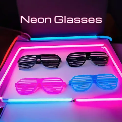 Miniatura 2 de Paquete de 4 lentes negros y neón para obturador, gafas retro ranuradas, divertidas gafas de los años 80 y 90, recuerdos de fiesta, cumpleaños