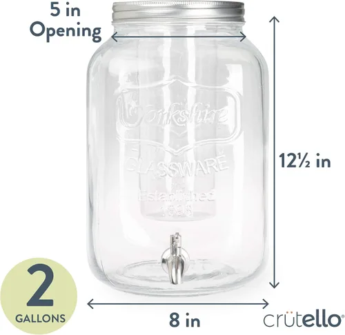 Miniatura 2 de Crutello Dispensador de bebidas de vidrio para exteriores con espita de acero inoxidable y cilindro de hielo, dispensador de bebidas de 2 galones