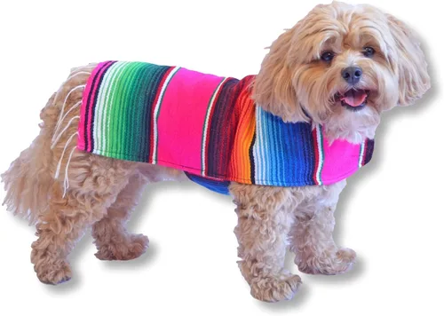 Miniatura 13 de Poncho de perro hecho a mano de Authentic Mexican Blanket; ropa para perros, suéter, abrigo, XL, Azul