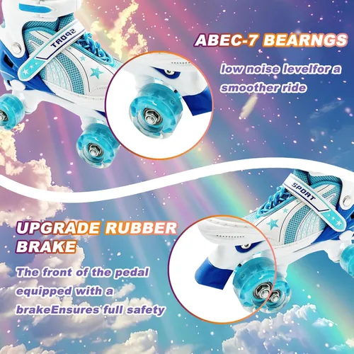 Miniatura 2 de Adjustable Kids Roller Skates for Girls and Boys Ages 3-5 5-8 8-12, All 8 Wheels of Girl's Skates Shine, Safe and Fun Illuminating for Outdoor Azul