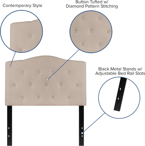 Miniatura 5 de BizChair Cabecero tapizado capitoné tamaño individual en tela beige