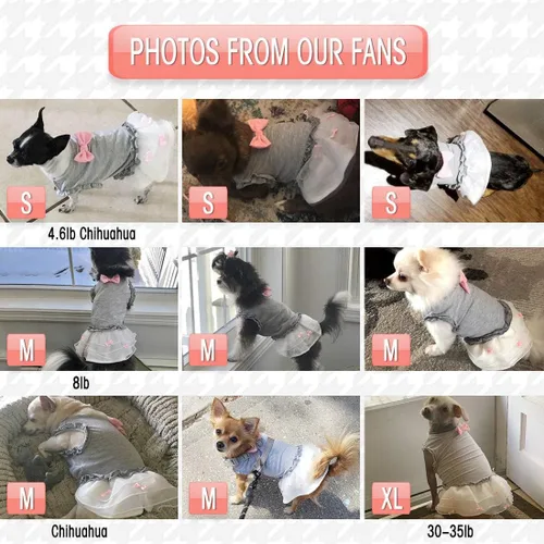 Miniatura 5 de KYEESE Vestido para perros gris con corbatín rosa para mascotas, ropa para cachorros para perros pequeños, falda para perros