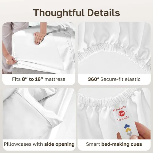 Miniatura 6 de California Design Den Sábanas suaves de 100 % algodón, juego de sábanas de tamaño matrimonial, ropa de cama de satén de 400 hilos, sábanas de 03