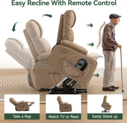 Miniatura 5 de Silla Reclinable con Elevación Eléctrica para Personas Mayores con Calor y Masaje, Sillón Reclinable de Cuero PU Eléctrico Ajustable 160° con Marrón