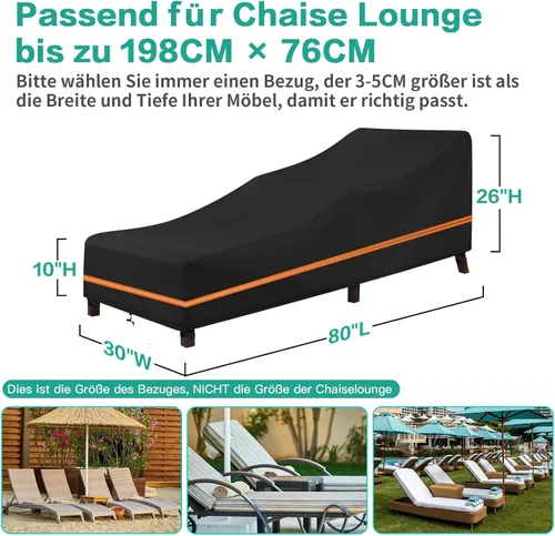 Miniatura 2 de Waterproof Outdoor Chaise Lounge Chair Cover - 600D Heavy Duty Windproof Patio Lounge Chair Cover, Pool Lounge Covers All Weather Protection