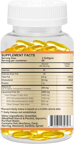 Miniatura 2 de Nikoni Aceite de pescado extra fuerte, 2400 mg cápsulas blandas con más de 1800 mg de omega-3. Alto EPA y DHA capturado en la naturaleza, 120